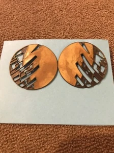Handmade Handcrafted Gold Toned Round Pierced Earrings Made In USA (BL) - Picture 1 of 2