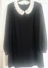Black Tunic/Dress/Top With Detachable Pearl Trim Collar M&S Size 24
