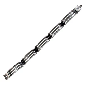 Men's Stainless Steel Polished Bracelet with Black Accents - Picture 1 of 3
