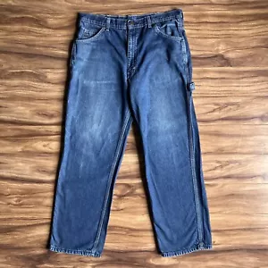 Key Jeans Mens 36x29 Blue Relaxed Fit Carpenter Medium Wash Denim Work Pants - Picture 1 of 13