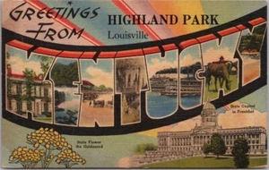 HIGHLAND PARK Louisville, KENTUCKY Postal Grande Lino Tichnor/Sin Usar - Imagen 1 de 2