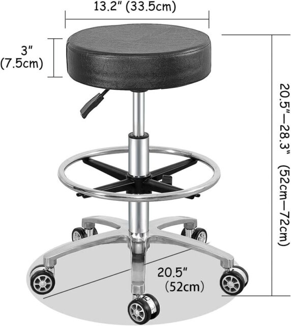 HOMCOM Silla Trabajo Taburete Ruedas Giratorias Taburete Cosmetica Dentista  Peluqueria Color Negro