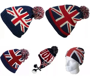 Beanie Hüte britische Flagge Union Jack Bommel Bommel Strick Damen Herren Hüte - Bild 1 von 14