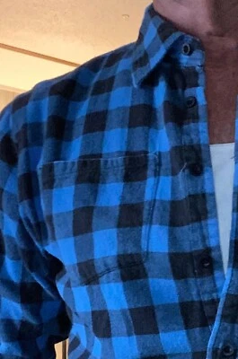 TAVIK vintage long sleeve MED light flannel shirt, cool black & blue check print - Image 1 of 4