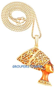 Nefertiti Egyptian Queen of the Nile Larger Pendant With 24" Long Box Link Chain - Picture 1 of 9
