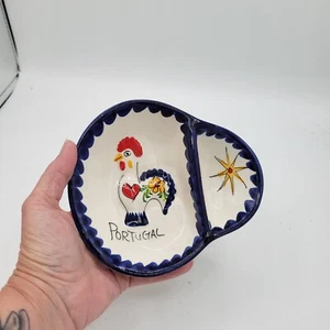 Rooster Blue Trim Olive Dish Plate Dipping Pit Section,Hand Painted In Portugal - Picture 1 of 4