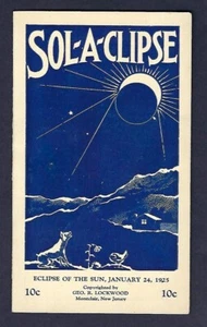 emphemera 1925 Sol-A-Clipse Libretto, Geo. R. Lockwood, Montclair, NJ - Foto 1 di 3