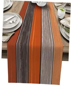 Farmhouse Cotton Linen Table Runner Dresser Scarf Retro 13X70 Inch Orange&grey - Picture 1 of 7