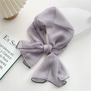 Pure Color Long Skinny Silk Scarf Handle Bag Ribbon Headwear Fashion Scarves - Picture 1 of 34