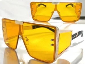 OVERSIZED Vintage Retro HIP HOP Style SUNGLASSES Big Rose Gold Frame Orange Lens - Picture 1 of 7