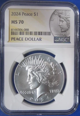 2024 US Mint $1 Peace Silver Dollar NGC Certified/Graded MS70 - Image 1 of 2