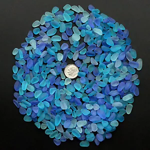 blue cobalt aqua sea beach glass small 50 pieces lots bulk 8-12mm jewelry use - Picture 1 of 3