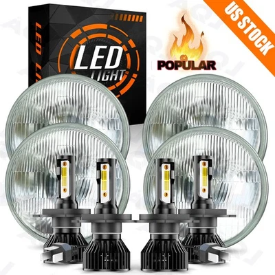 For Chevrolet Bel Air 1958-1981 5 3/4" 5.75 inch Round LED Headlights High/Low - Image 1 of 4