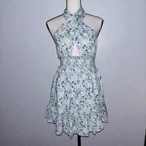 Arie Kleid Damen Größe SX Frühling Fling gesmokt Rüschen Blumen Neckholder hinten offen - Bild 1 von 15