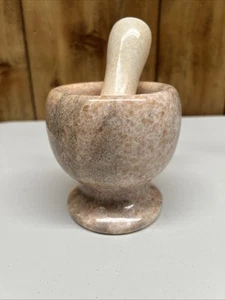 Mortar and Pestle Marble Stone Light Pink Yellow Pharmaceutical 4" - Picture 1 of 5