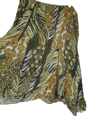 Chico’s Silk Animal Mix Print Patchwork Flowy Flare Midi Skirt Sz 3 XL - Image 1 of 4