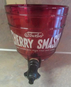 VINTAGE FOWLER'S CHERRY SMASH SODA FOUNTAIN SYRUP DISPENSER GLASS BOWL - Picture 1 of 10