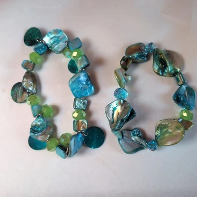Pair Of Women's Turquoise Stone and Glass Beads Stretch bracelets - Image 1 of 4