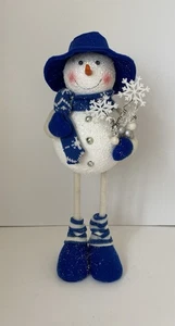 White & Royal blue Glittery Snowman Standing Decoration - Picture 1 of 4