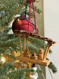 Presepe in legno vintage ornamento albero di Natale fatto a mano rustico mini - Foto 1 di 22
