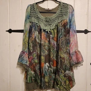 Vestido Pretty Angel Mujer Seda Bohemio Cachemira Mini Crochet Detalle Talla Pequeña - Imagen 1 de 6