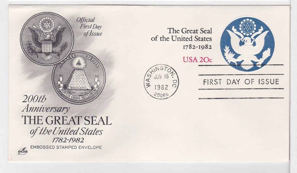 TurtlesTradingPost- Great Seal Envelope- 1982 #U602  Artcraft Cachet FDC - Image 1 of 1