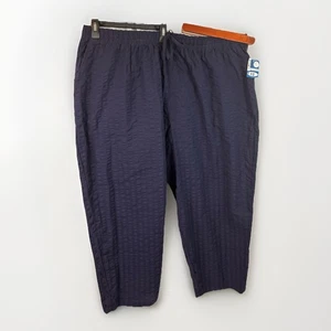 Woman Within 30W Petite Navy Blue Seersucker Cropped Pants Elastic Waist Comfort - Picture 1 of 11