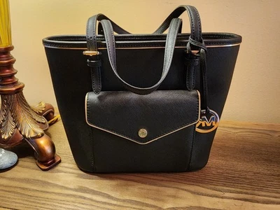 MK Michael Kors Saffiano Frame Navy Leather Tote Bag Purse Handbag - Image 1 of 4