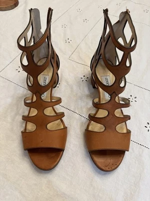 Сандалии Jimmy Choo коричневые кожаные с ремешками размер 38,5 сделано в Италии - Изображение 1 из 4