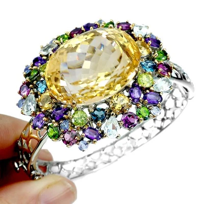 Brazalete de plata de ley 925 ovalado citrino 71ct topacio hecho a mano joyería gema 6,4 raro Foto 1 de 4