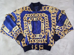 Vintage 80er 90er Chanel Seide Kette Logo Blau Gold Jacke XL 🔥 - Bild 1 von 7
