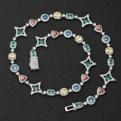 Collar de diamantes de imitación de piedras preciosas coloridas para hombre mujer, pulsera de cadena de tenis joya Foto 1 de 4