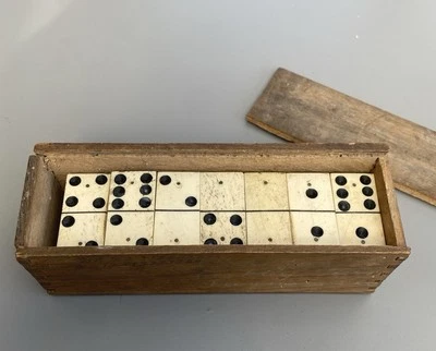 Vintage Wooden Box With Dominoes - Image 1 of 4