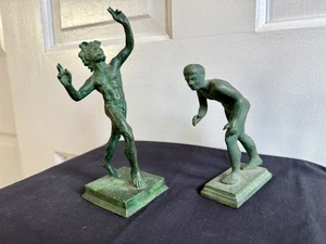 Two Grand Tour Bronze Statues: Faun Of Pompeii, Running Man - Italian - Nude - Picture 1 of 15