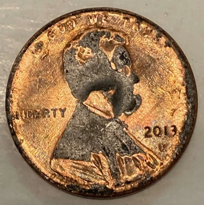 2013 D Lincoln Shield Cent Penny Plating Error Improperly Annealed Clad - Image 1 of 2