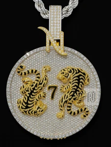 Colgante Moissanite VVS1 + Cadena Cuerda 22" Número 7 para Hombre 2.75" | Plata 925 Real - Imagen 1 de 5