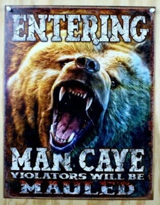 Entering Man Cave Tin Metal Sign Garage Game Room Fathers Day Hunting Bear - Picture 1 of 1