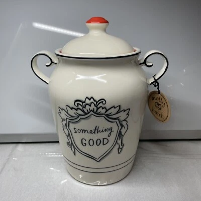Urna contenedor bote Anthropologie Molly Hatch ALGO BUENO con tapa y etiqueta Foto 1 de 4