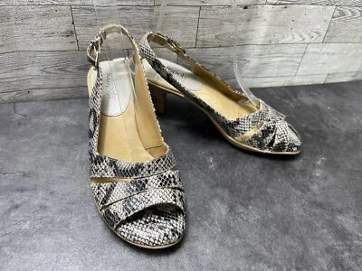 Softspots Women Shoes Black Beige 6 M Patent Snake Print Comfort Heel Sandals - Image 1 of 4