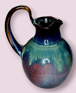 BILL CAMPBELL Art Pottery Pitcher Jug Ewar Purple Drip Glaze Signed (8") PA, USA - Picture 1 of 5