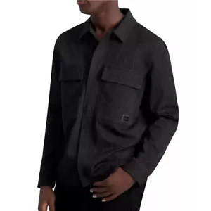 Karl Lagerfeld Paris Men's Long Sleeve Striped Twill Snap Shirt Jacket Black L - Picture 1 of 4