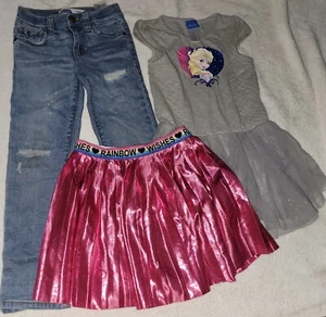 Lot Of 3 Girls Size 5 Clothes Skirt, Pants, Dress, 365 Kids Pink Shiny Skirt - Picture 1 of 8