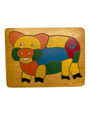 Rompecabezas de tablero de cerdo de madera colorido vintage playskool #7244 Foto 1 de 4