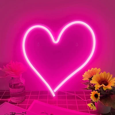 Letrero de luz de neón LED en forma de corazón con luz nocturna 13"x12" USB - Fácil de colgar sin herramientas Foto 1 de 4