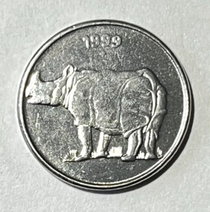 Indien Münze 1999 25 Paise Nashorn Tierwelt - Bild 1 von 2