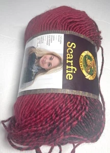 LION BRAND Yarn - SCARFIE 1 partial Pk CRANBERRY / BLACK . I Combine Ship. - Picture 1 of 3