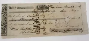 Antique 1846 Bank Check Receipt Boston Parchment Graphic Ships Horn of Plenty - Picture 1 of 6
