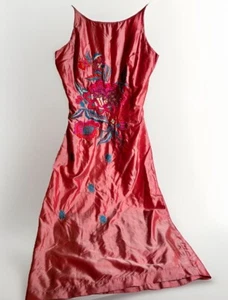 Vtg Y2K Whimsical Fairy Pink Iridescent Free People Embroidered Silk Dress Sz 5 - Picture 1 of 7