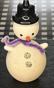 Vintage DeCarlini? Mica Snowman Purple Scarf Glass Christmas Ornament - Picture 1 of 11