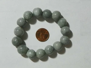 Jade Jadeite Bracelet 57 Grams 15 Of Around 13.5 MM Round Beads Stretch Green - Picture 1 of 1